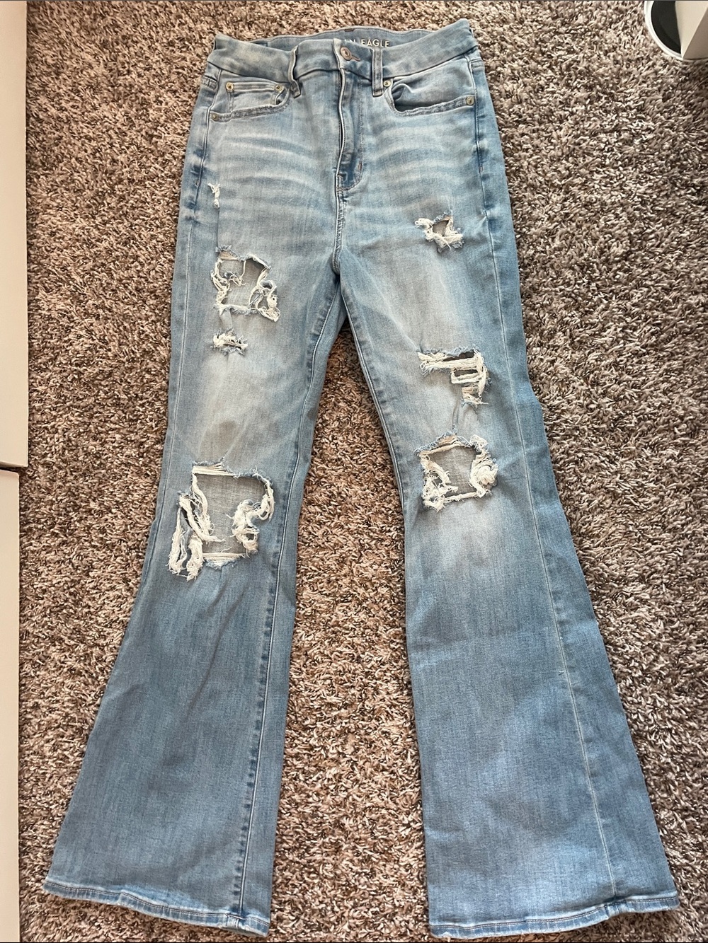 American Eagle Outfitters Light Blue Distressed Flare Jeans